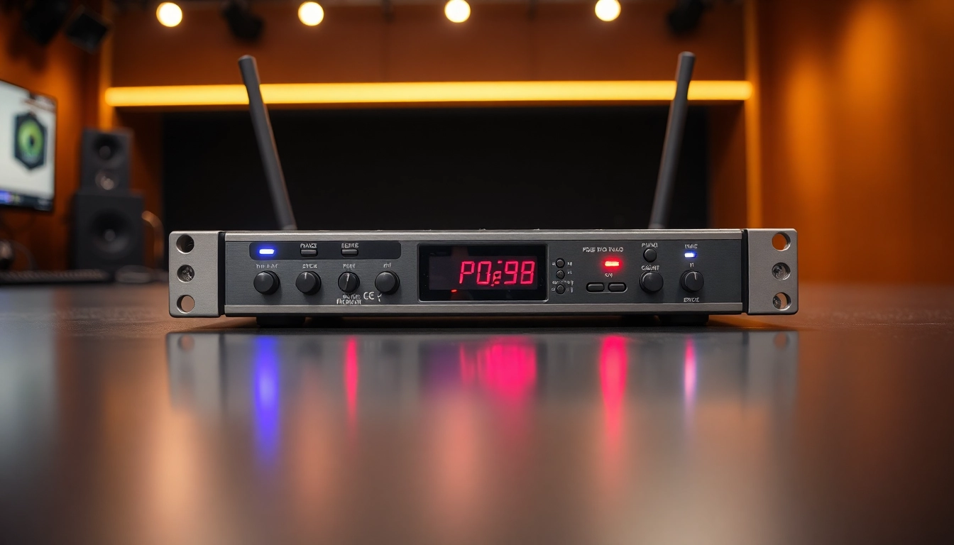 High-quality PG88 wireless microphone receiver with LED signal indicators in a modern audio setup for live performances.