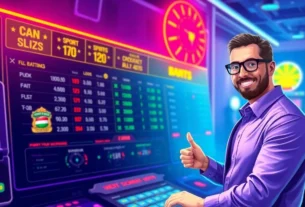 Engaging scene showing a person making a ck4444 bet on a vibrant online betting platform with slots, sports odds, and live casino elements, emphasizing excitement.