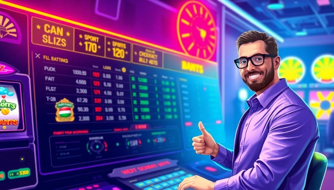 Engaging scene showing a person making a ck4444 bet on a vibrant online betting platform with slots, sports odds, and live casino elements, emphasizing excitement.