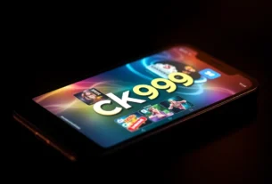 Illustration of a user engaging with the ck999 app on a smartphone, showcasing gameplay and betting options for easy online casino access.