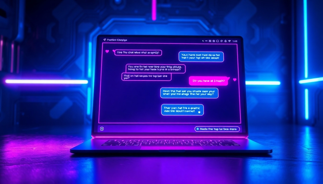 An abstract digital illustration of a neon-lit AI chat interface with suggestive content, set in a cyberpunk-inspired environment.