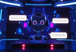 Futuristic AI chatbot interface with glowing accents and virtual environment