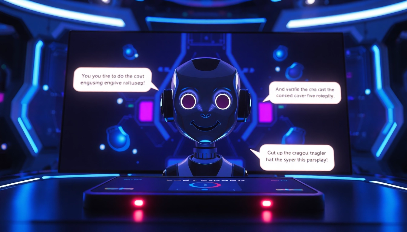 Futuristic AI chatbot interface with glowing accents and virtual environment